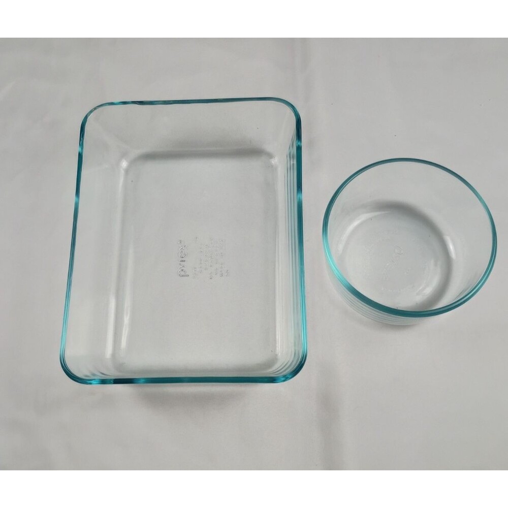 Pyrex Blue Tint Glass Replacement Lot - 6 Cup Rectangle 7211 & 2 Cup Round 7200